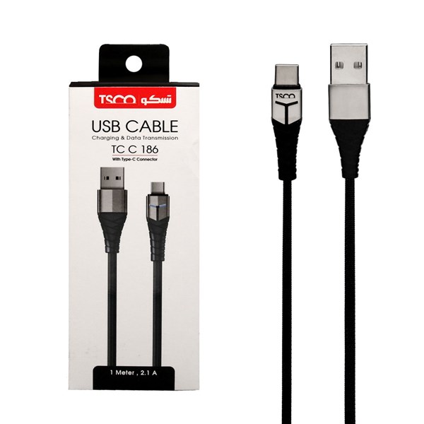 کابل شارژ و دیتا  فست  TSCO Type-C مدل TCC 186 - مشکی(گارانتی 12 ماهه TSCO مدل)